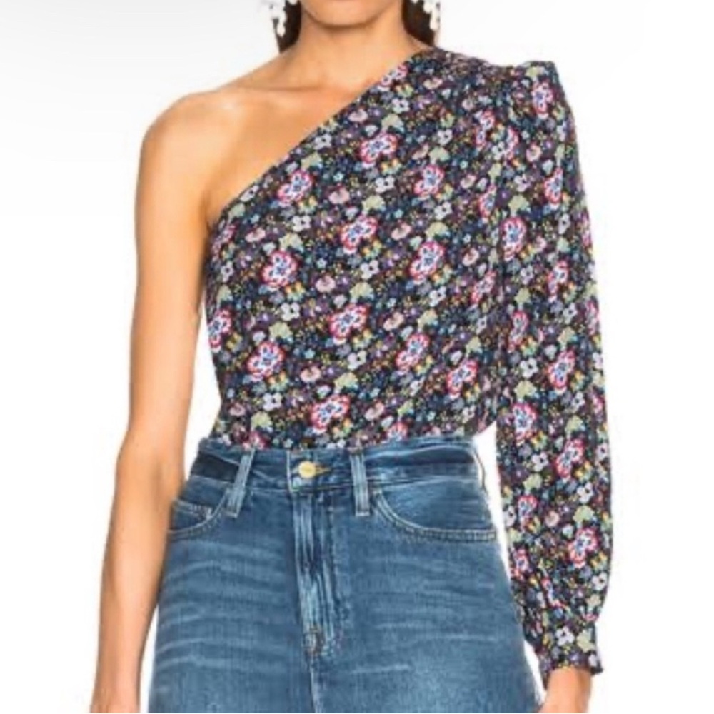 Frame Large Floral One-Shoulder Blouse